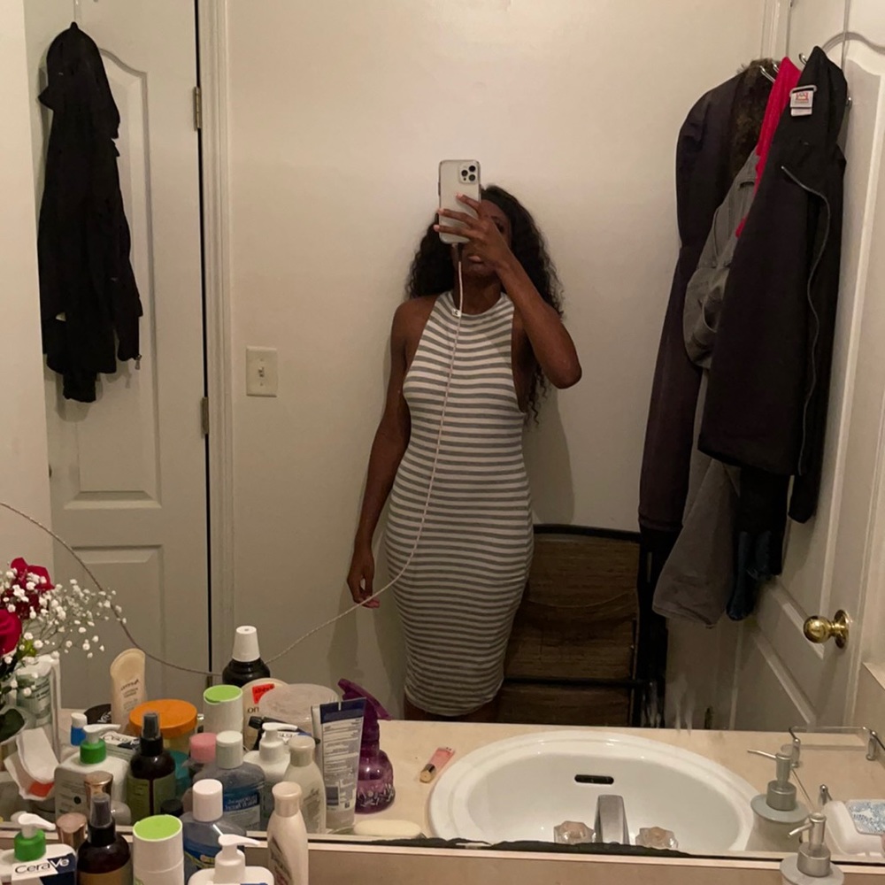 small striped grey and white dress